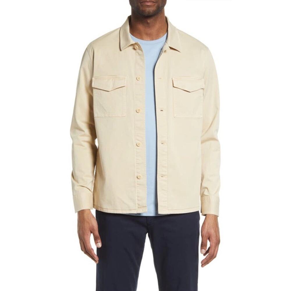 NN07 Berner Shirt Jacket Large Ecru Cotton Overshirt Button Front Beige